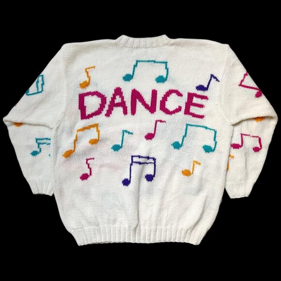 80s Vintage Freego Dance Knitted Graphic Sweater Dancers Music Notes Design. - Picture 2 of 6